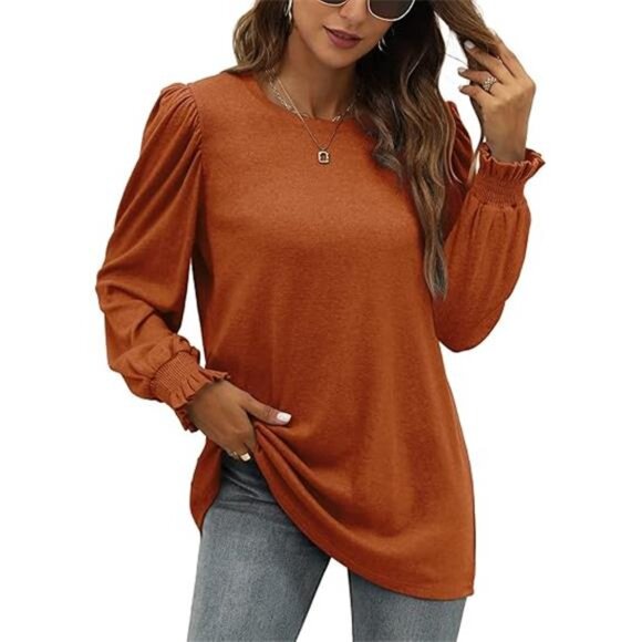 Women’s Long Sleeve Ruffle Puff Sleeve Tunic Top - Picture 5 of 5